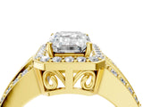 Yellow gold 7 Carat Emerald Cut Halo  Ring with Split Shank and Four-Prong Setting_4