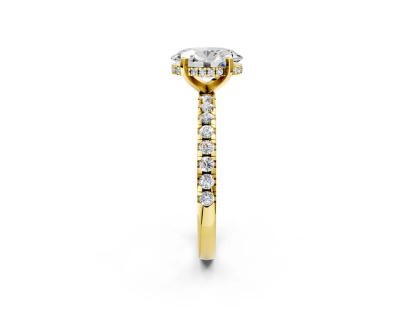7 Carat Oval Cut Yellow gold Diamond Solitaire Ring with Round  Pavé Band and Four-Prong Setting