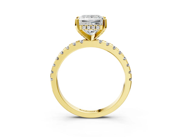 7 Carat Princess Cut Yellow gold Diamond Solitaire Ring with Round  Pavé Band and Four-Prong Setting