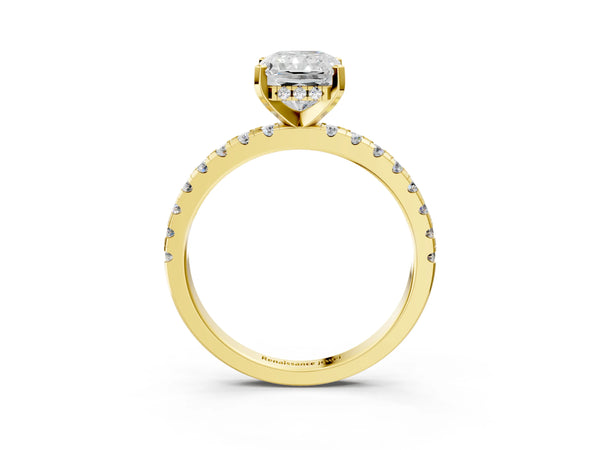 7 Carat Radiant Cut Yellow gold Diamond Solitaire Ring with Round  Pavé Band and Four-Prong Setting