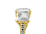 Yellow gold 7 Carat Three-Stone Princess Cut  Ring with Pavé Band and Prong Setting_5
