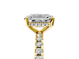 Yellow gold 8 Carat Emerald Cut  Solitaire Ring with Pavé Band and Four-Prong Setting_5