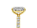 Yellow gold 8 Carat Emerald Cut  Solitaire Ring with Pave Band and Four Prong Setting_5