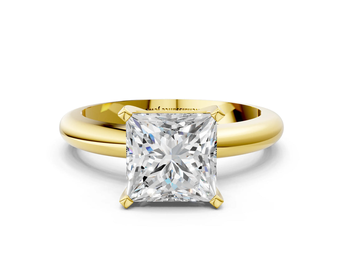 Yellow gold 8 Carat Princess Cut  Solitaire Engagement Ring with Round Band and Four-Prong Setting_120