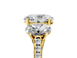 Yellow gold 8 Carat Three-Stone Oval Cut  Ring with Pavé Band and Prong Setting_5