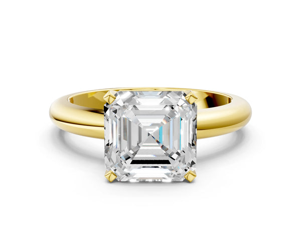 9 Carat Asscher Cut Yellow gold Diamond Solitaire Engagement Ring with Round Band and Four-Prong Setting