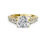 Yellow gold 9 Carat Heart Cut  Solitaire Ring with Cathedral Setting and Pavé Band