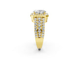 Yellow gold 9 Carat Oval Cut Halo  Ring with Split Shank and Four-Prong Setting_2