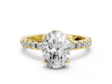 Yellow gold 9 Carat Oval Cut  Solitaire Ring with Pavé Band and Four-Prong Setting
