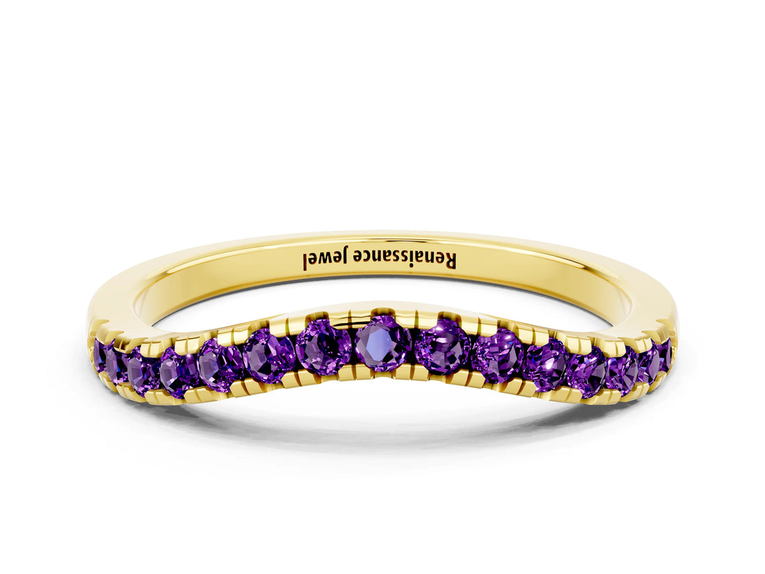 Yellow gold Amethyst Pavé Curved Wedding Band_6