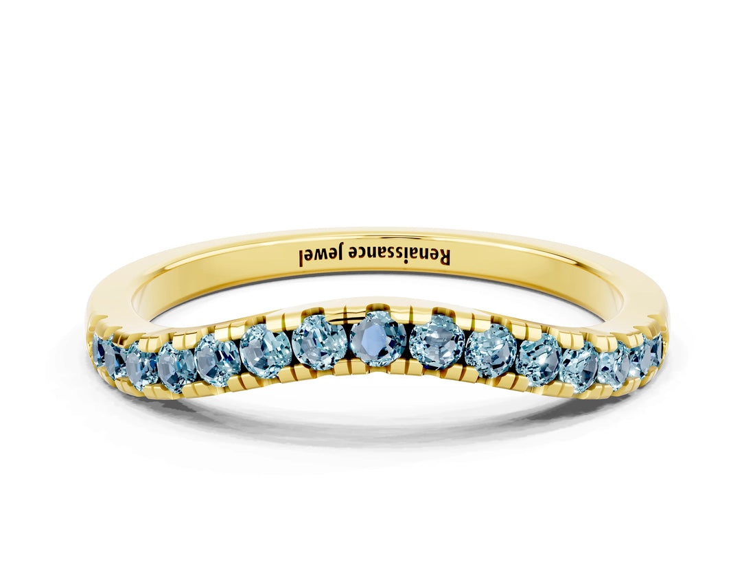Yellow gold Aquamarine Pavé Curved Wedding Band_6