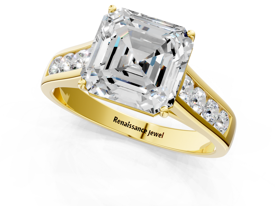 Yellow gold Asscher Brilliant Channel-Set Solitaire Ring with Four-Prong Setting