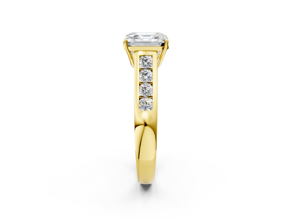 Yellow gold Asscher Brilliant Channel-Set Solitaire Ring with Four-Prong Setting