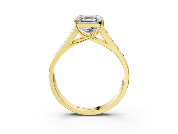 Yellow gold Asscher Brilliant Channel-Set Solitaire Ring with Four-Prong Setting