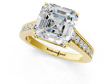 Yellow gold Asscher Brilliant Cut Diamond Engagement Ring with Pavé Band and Four-Prong Setting_69