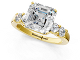 Yellow gold Asscher Brilliant Cut Diamond Five-Stone Prong Set Engagement Ring with Channel Band_24