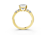 Yellow gold Asscher Brilliant Cut Diamond Five-Stone Prong Set Engagement Ring with Channel Band_26