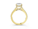 Yellow gold Asscher Brilliant Diamond Solitaire with Pavé Band and Four-Prong Setting 4
