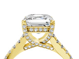 Yellow gold Asscher Brilliant Diamond Solitaire with Pavé Band and Four-Prong Setting 5