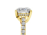 Yellow gold Asscher Brilliant Diamond Solitaire with Pavé Band and Four-Prong Setting