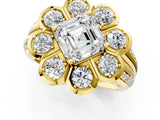 Yellow gold Asscher Brilliant Flower Halo Diamond Split Shank Ring_106