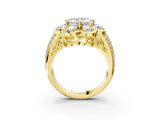 Yellow gold Asscher Brilliant Flower Halo Diamond Split Shank Ring_108