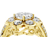 Yellow gold Asscher Brilliant Flower Halo Diamond Split Shank Ring_109