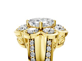 Yellow gold Asscher Brilliant Flower Halo Diamond Split Shank Ring_110
