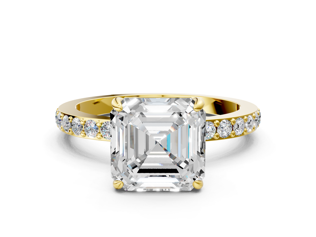 Yellow gold Asscher Brilliant Pavé Band Solitaire with Four-Prong Setting_42
