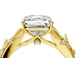 Yellow gold Asscher Brilliant Solitaire with Leaf Motif Band and Four-Prong Setting_11