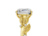Yellow gold Asscher Brilliant Solitaire with Leaf Motif Band and Four-Prong Setting_12