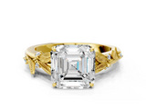 Yellow gold Asscher Brilliant Solitaire with Leaf Motif Band and Four-Prong Setting_7