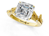 Yellow gold Asscher Brilliant Solitaire with Leaf Motif Band and Four-Prong Setting_8