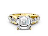 Yellow gold Asscher Brilliant Solitaire with Side Stones on a Pave Band and Four-Prong Setting_24
