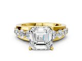 Yellow gold Asscher Brilliant Solitaire with Side Stones on a Pave Band and Four-Prong Setting_35