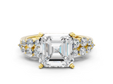Yellow gold Asscher Cluster Diamond Engagement Ring with Pavé Band and Four-Prong Setting_24