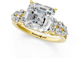 Yellow gold Asscher Cluster Diamond Engagement Ring with Pavé Band and Four-Prong Setting_25