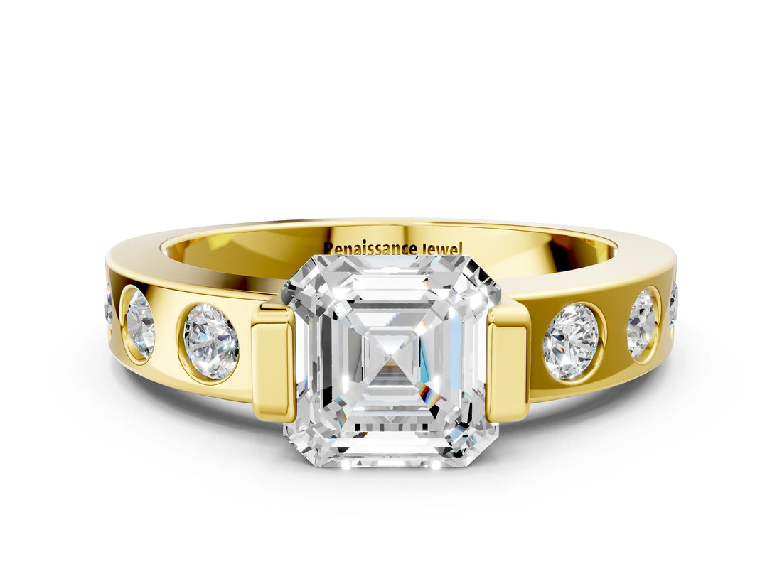 Yellow gold Asscher Cut Brilliant Channel-Set Diamond Ring with Bezel Prong Setting_3
