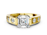 Yellow gold Asscher Cut Brilliant Channel-Set Diamond Ring with Bezel Prong Setting_3