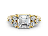 Yellow gold Asscher Cut Brilliant Diamond Cluster Accent Solitaire Ring with Prong Setting_15