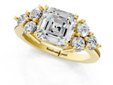 Yellow gold Asscher Cut Brilliant Diamond Cluster Accent Solitaire Ring with Prong Setting_16