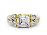 Yellow gold Asscher Cut Brilliant Diamond Cluster Accent Solitaire Ring with Prong Setting_3