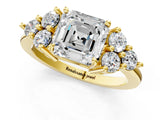 Yellow gold Asscher Cut Brilliant Diamond Cluster Accent Solitaire Ring with Prong Setting_4