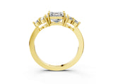 Yellow gold Asscher Cut Brilliant Diamond Cluster Accent Solitaire Ring with Prong Setting_6