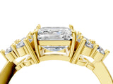 Yellow gold Asscher Cut Brilliant Diamond Cluster Accent Solitaire Ring with Prong Setting_7