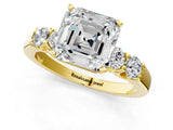 Yellow gold Asscher Cut Brilliant Diamond Five-Stone Engagement Ring with Prong Setting on a Classic Band_4