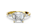 Yellow gold Asscher Cut Brilliant Diamond Solitaire Ring with Pear Side Stones and Four-Prong Setting_3