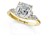 Yellow gold Asscher Cut Brilliant Diamond Solitaire Ring with Pear Side Stones and Four-Prong Setting_4