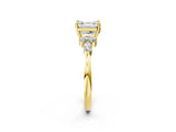 Yellow gold Asscher Cut Brilliant Diamond Solitaire Ring with Pear Side Stones and Four-Prong Setting_5