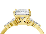 Yellow gold Asscher Cut Brilliant Diamond Solitaire Ring with Pear Side Stones and Four-Prong Setting_7